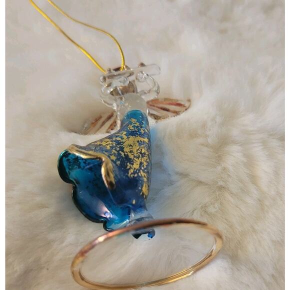 Angel Hand Blown Glass Ornament Blue, Gold and Clear 3" tall Can Stand or Hang - Picture 7 of 7